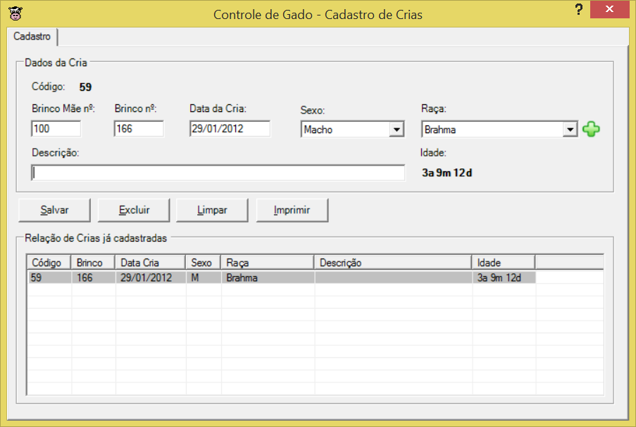 Cadastro de Crias