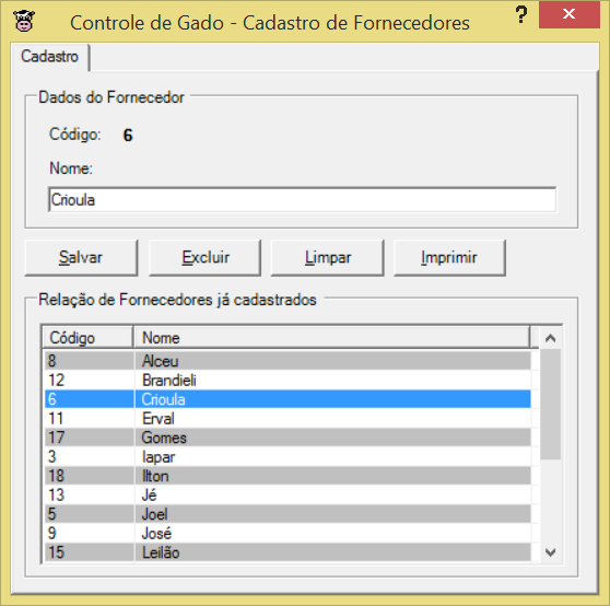 Lista de Fornecedores