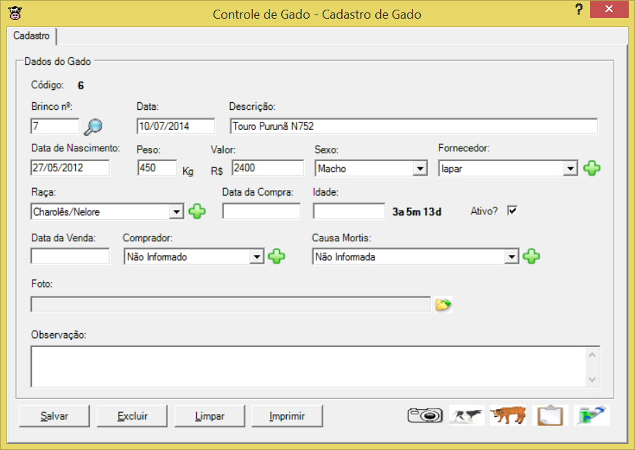 Cadastro de Gado