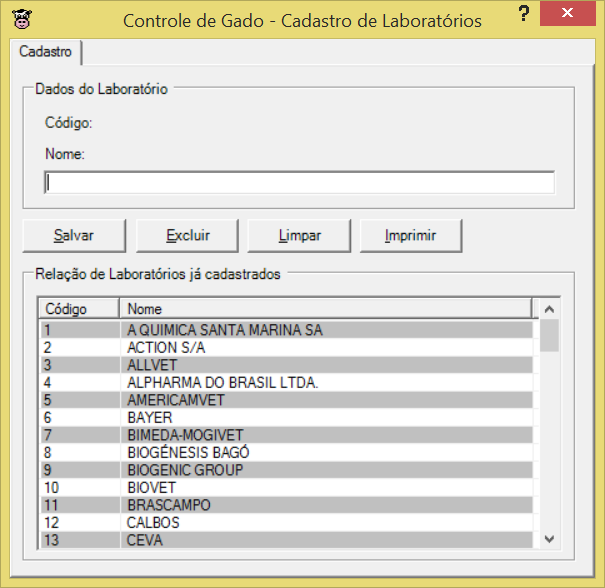 Cadastro de Laboratórios