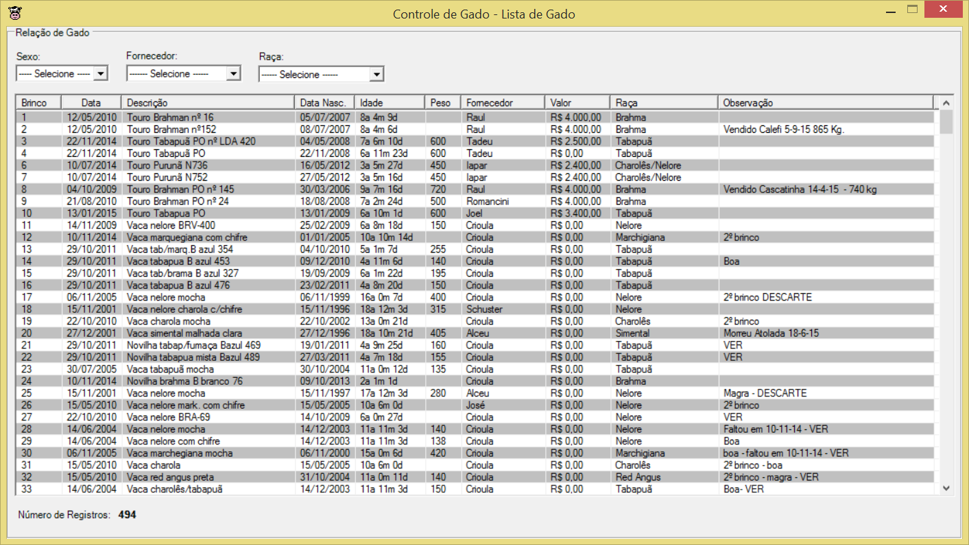Lista de Gado